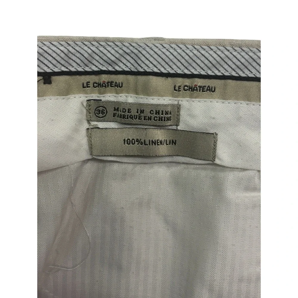 Beige 100% Linen Dress Pants 36x32 Flat Front Lightweight Trouser Mens Straight